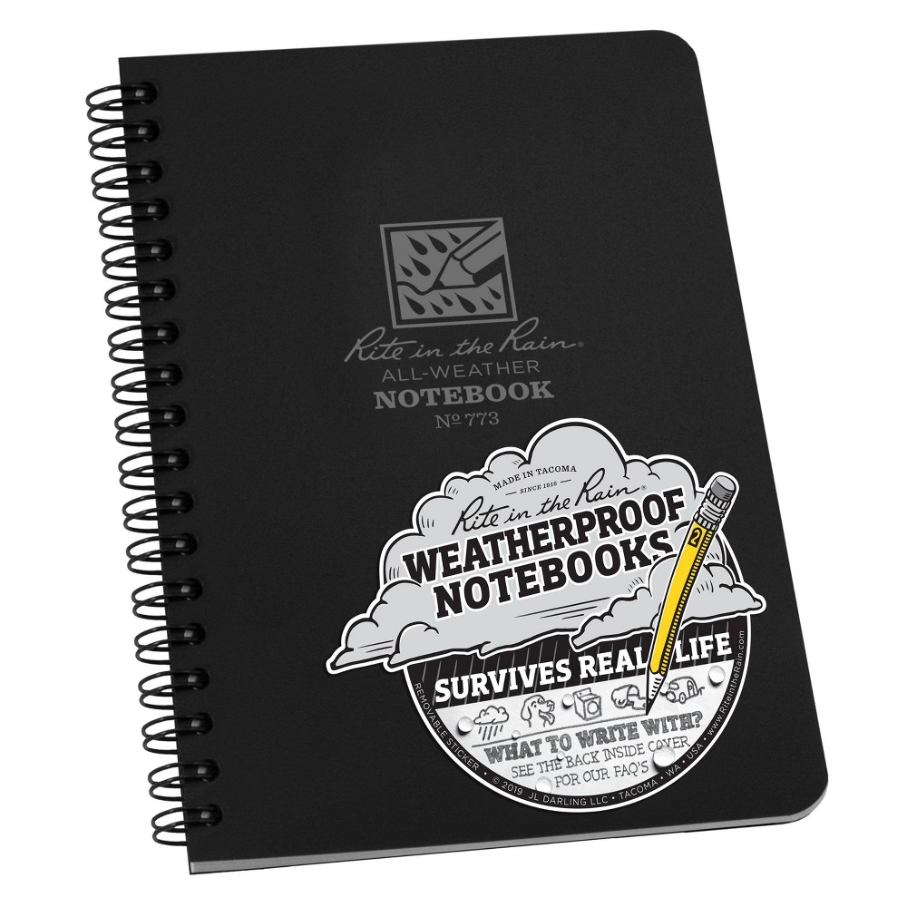 Side Spiral Notebook 11.7x17.7cm (Black) Rite In The Rain