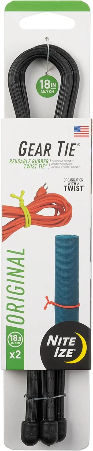 Gear Tie Reusable Rubber Twist Tie 18 in. - 2 Pack - (Black)