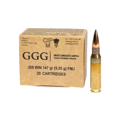[1009156] .308 WIN, 147 grain (9,6 gram) FMJ bullet 20 pcs - GGG