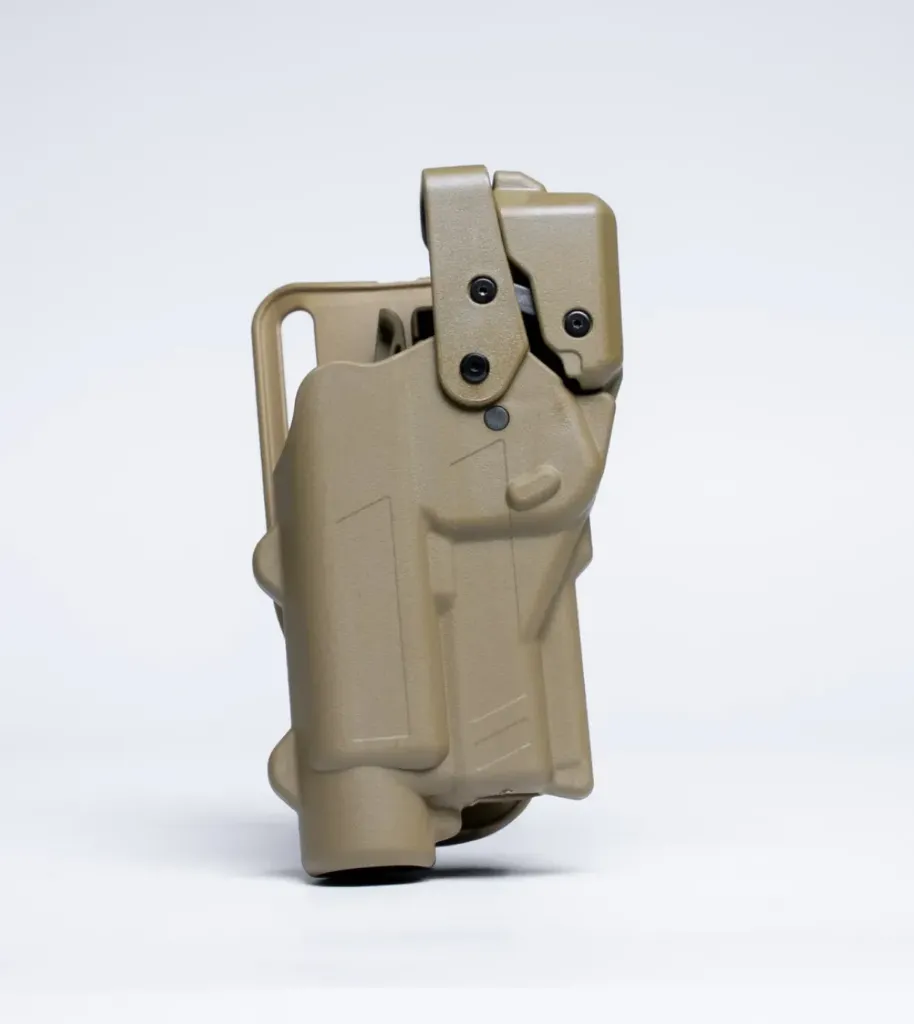 [R3-M-0057-TN-LH-LL-A0-B] Rapid Force Level III Duty Holster for Glock 17/19/45 MOS - Mid Ride Belt Slide - Large Light (Tan) (Left Hand)