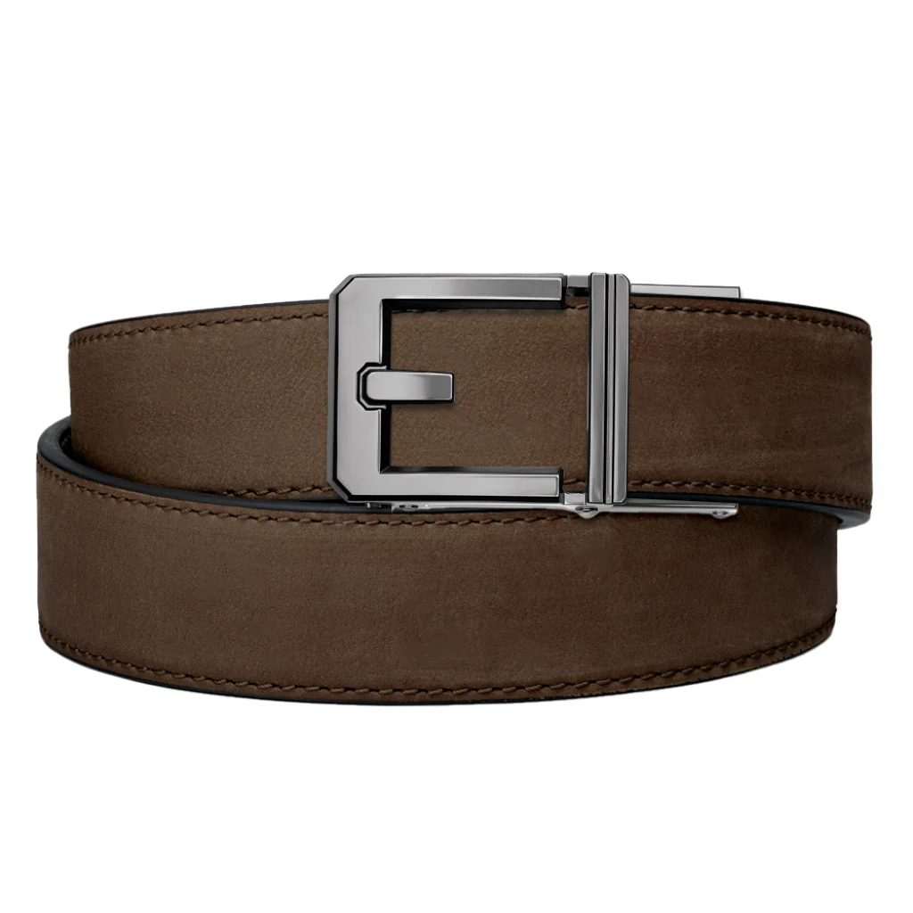 Coffee Buffalo Leather Gun Belt 1.5'' w/X3 Gunmetal Buckle