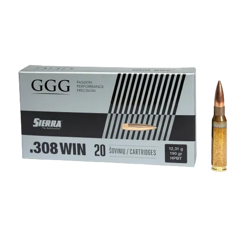 [1009118] .308 WIN, 190 grain (12,3 gram) HPBT Sierra MatchKing bullet 20 pcs - GGG