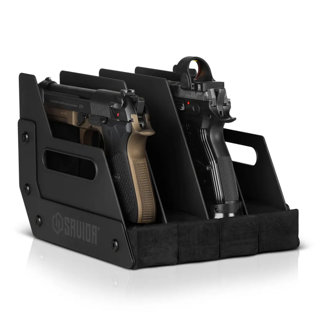 [RK-HAND-XFOUR-BK] Mobile Pistol Storage Rack w/ Handle - 4/6/8/12 Slots (Black) (4-Slot)